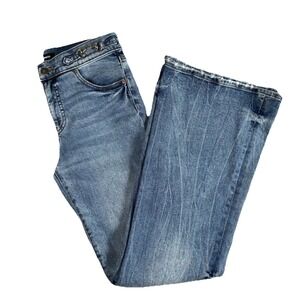 Express Jeans Womens 4R 70s Flare Mid Rise Blue Faded Bell Bottoms Boho Festival